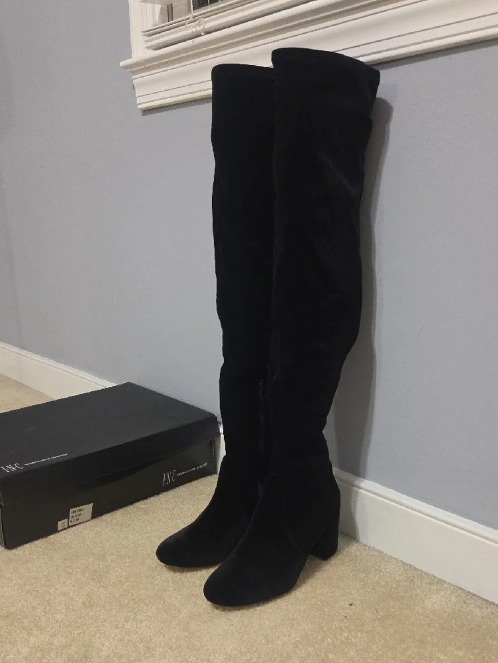 INC International Concepts Black Velvet Over-the-Knee Block Heel Boots